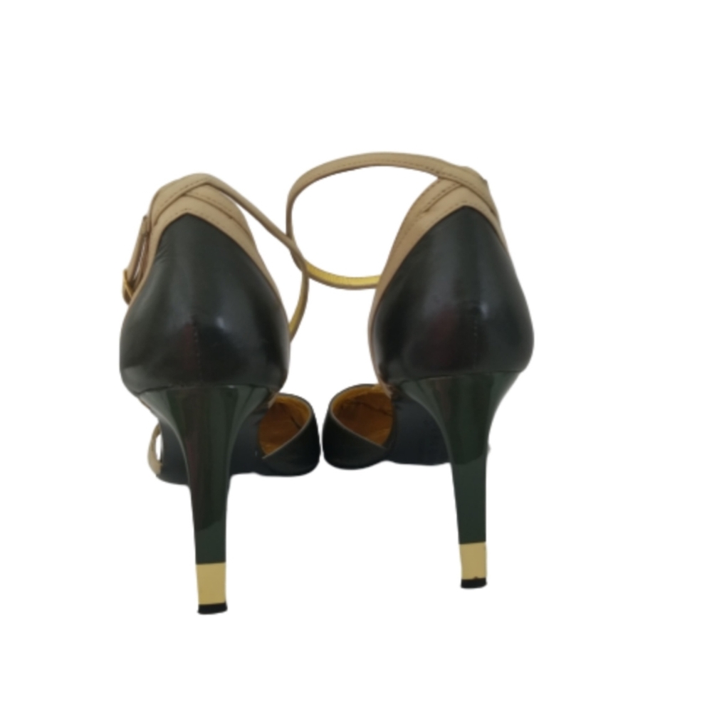 CHRISTIAN LACROIX ankle strap Heels womens size 7.5 two tone green gold holiday - Picture 4 of 6